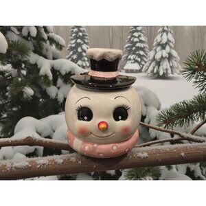 New Holiday Christmas Pink Frosty the Snowman Cookie Jar Kitchen Room Decor